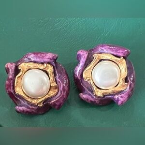 Vintage Rare Jacky De G Paris clip Earrings, HUGE AS IS